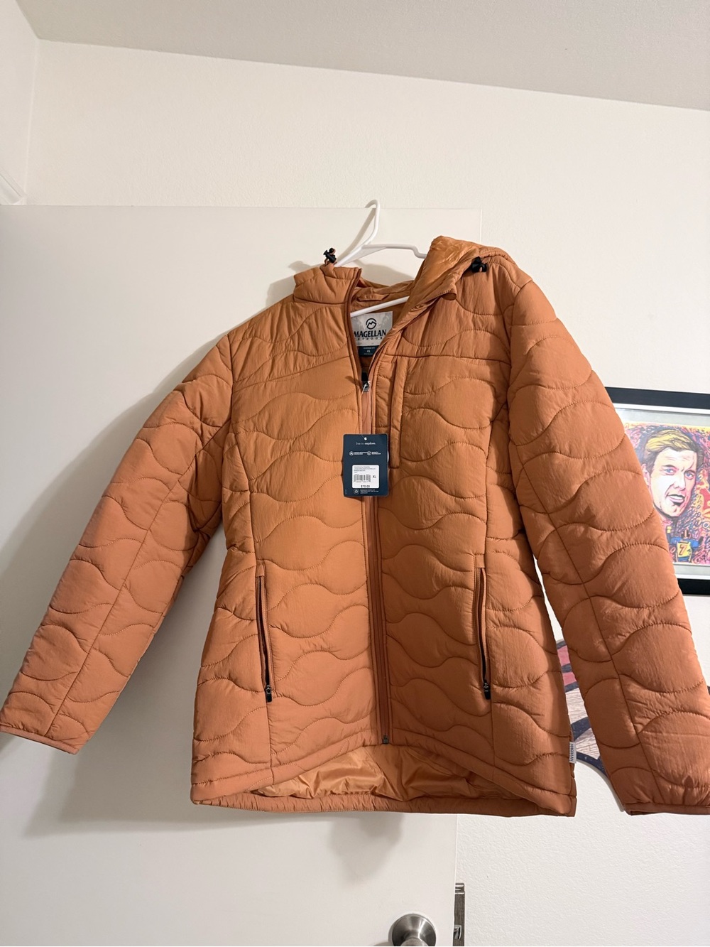Magellan Outdoors Women's Quilted Hooded Puffer Jacket - Rust Orange